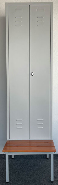 Sitzbank-2 mit Spind-Gestell, Spind-Breite 120cm, RAL 7035/Buche