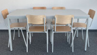 SET - 1x Beistelltisch 160x80cm 7035/lichtgrau, 6x Holz-Stapelstuhl 7035/Buche