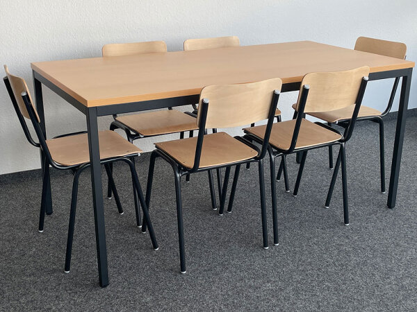 SET - Beistelltisch 160x80cm 7021/Buche, Holz-Stapelstuhl schwarz/Buche