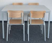 SET - 1x Beistelltisch 120x80cm 7035/lichtgrau, 4x Holz-Stapelstuhl 7035/Buche