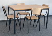 SET - 1x Beistelltisch 120x80cm 7021/Buche, 4x Holz-Stapelstuhl schwarz/Buche